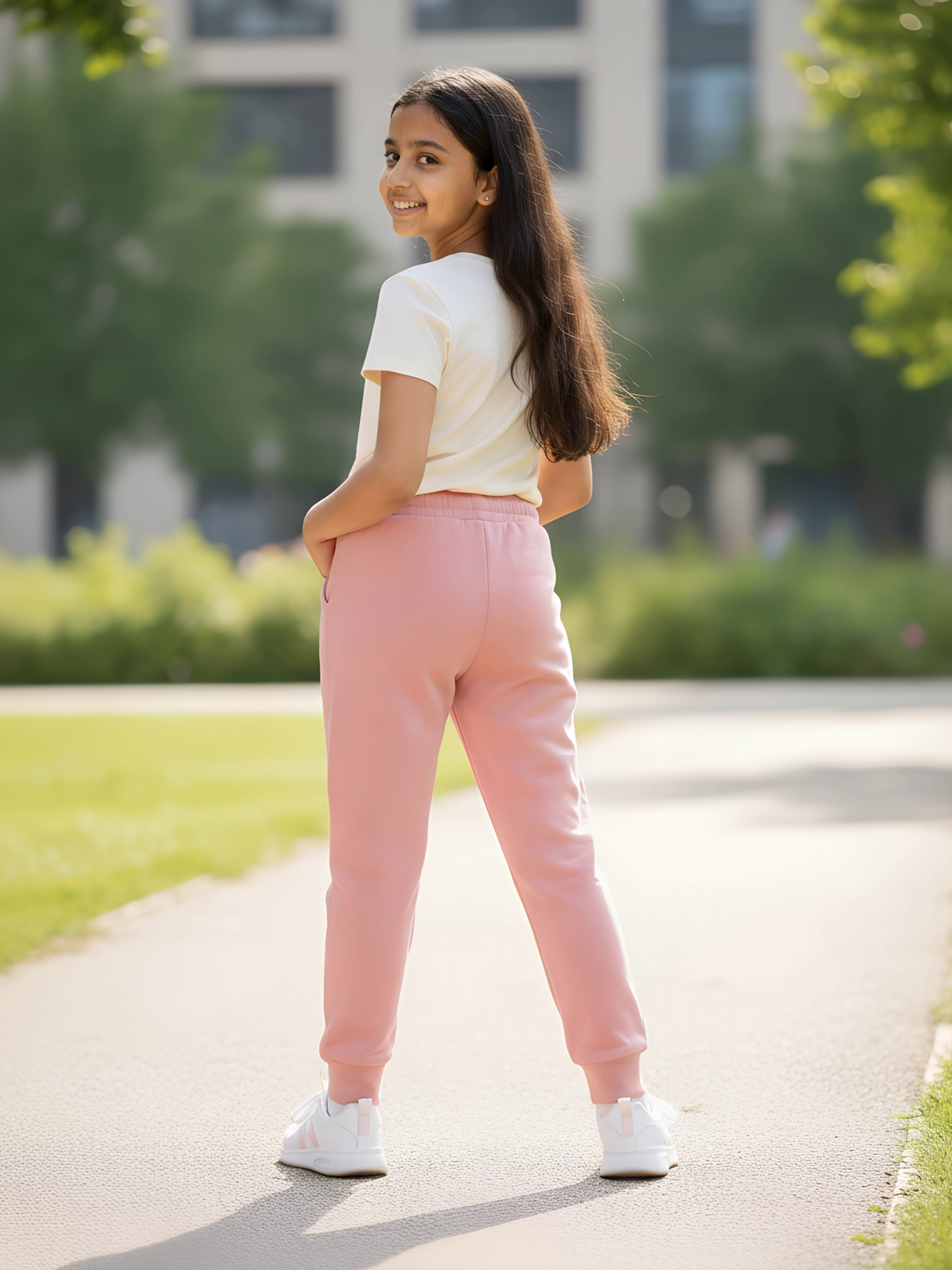 Premium Girls' Dusty Pink Slim-Fit Joggers