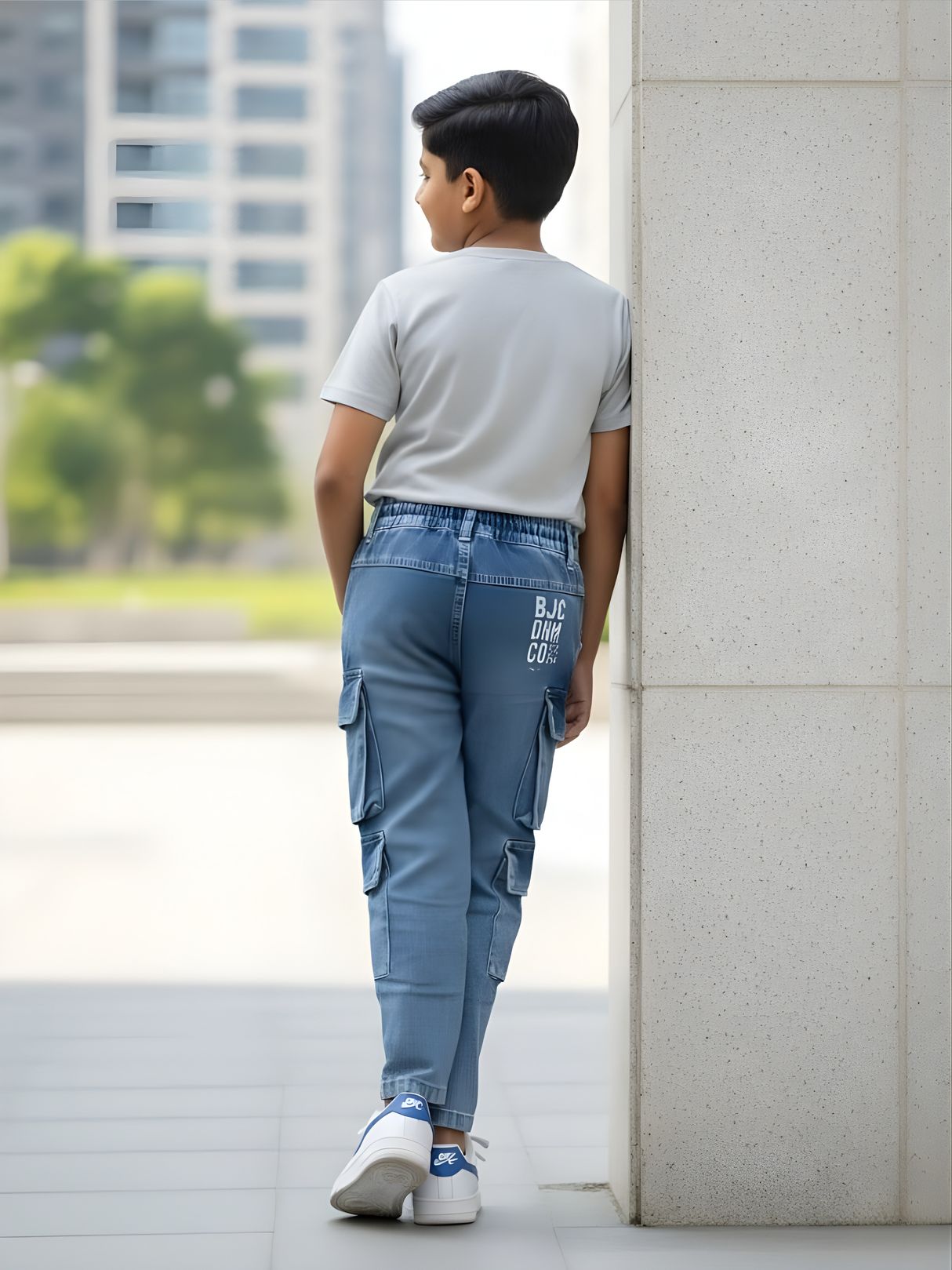Boys' Light Blue Multi-Pocket Denim Cargo Pants