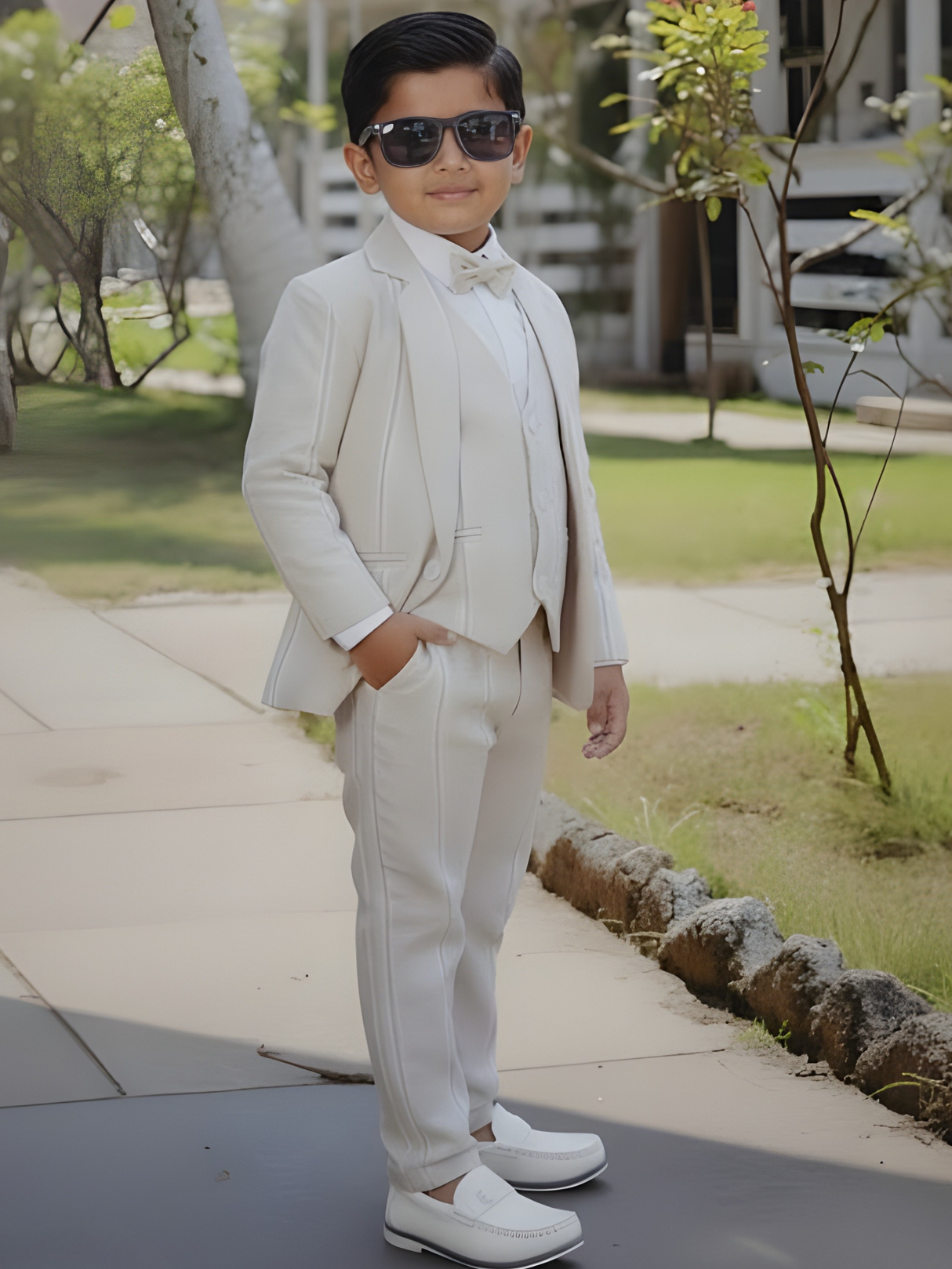 Boys’ Premium Grey Textured Coat Suit Set