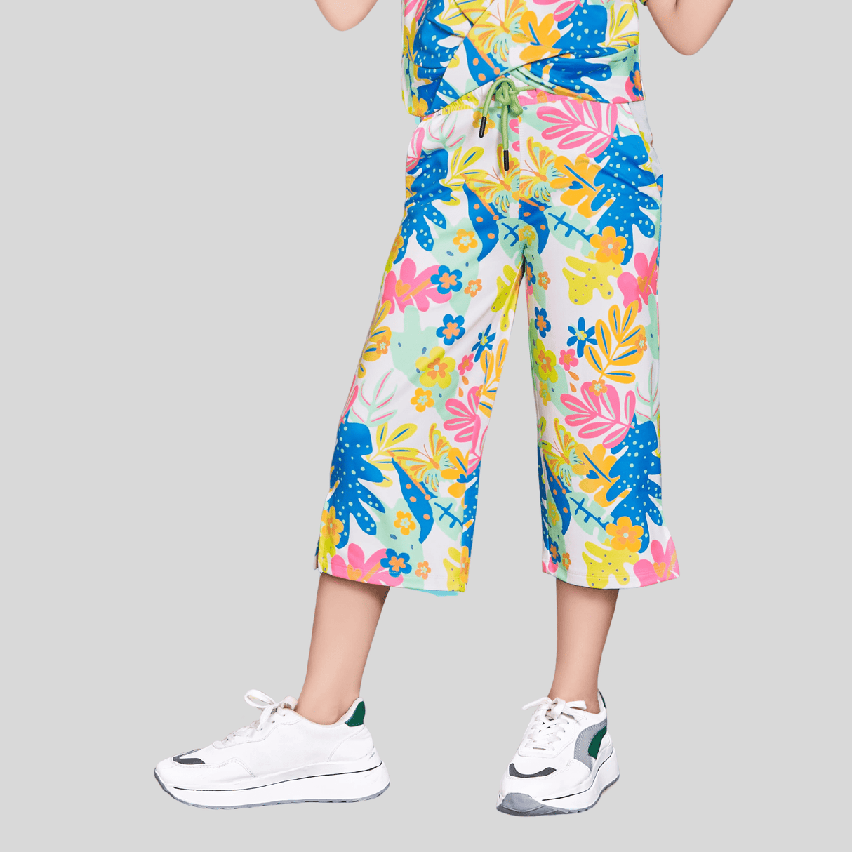 Girls Casual Printed Half Sleeves Track Pant Set - Orange