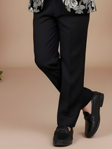 Boys' Black and Cream Floral Print Tuxedo Jacket with Waistcoat and Trousers Set