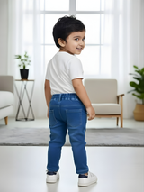 Boys' Classic Blue Straight-Fit Jeans with Elasticated Waistband