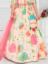 Girls' Rich Wine Floral Printed Lehenga Choli