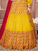 Girls Mustard Yellow Patola Print Lehenga Choli Set