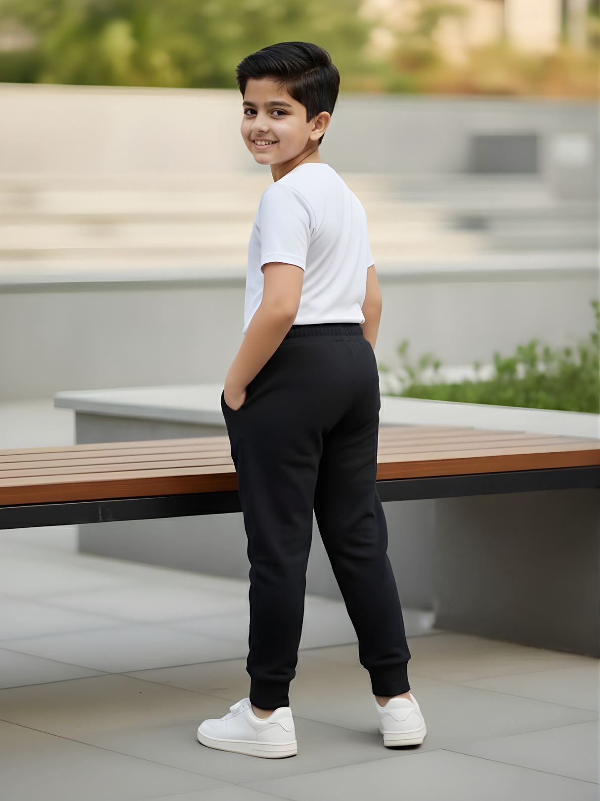 Boys' Black Cotton Blend Joggers with Contrast Orange Drawstring