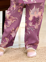 Girls Lavender Floral Print Collared Tunic and Trouser Set