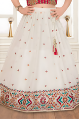 Ruby Red & Cream Embroidered Lehanga Choli Set for Girls