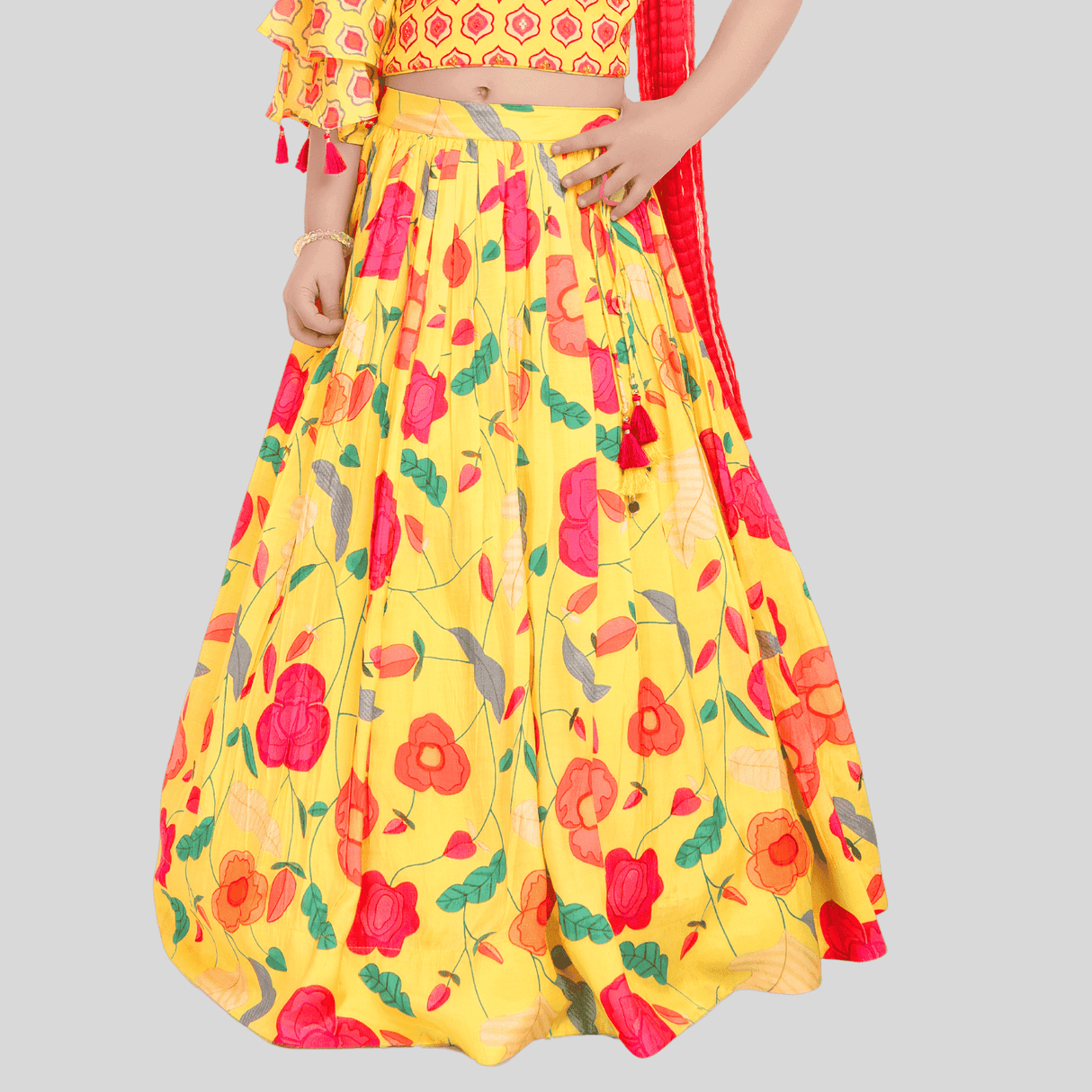 Girls Traditional Sleeves Less Long Choli - Yellow