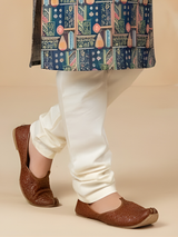 Boys' Blue & Green Festive Figurative Print Kurta Pyjama Set.