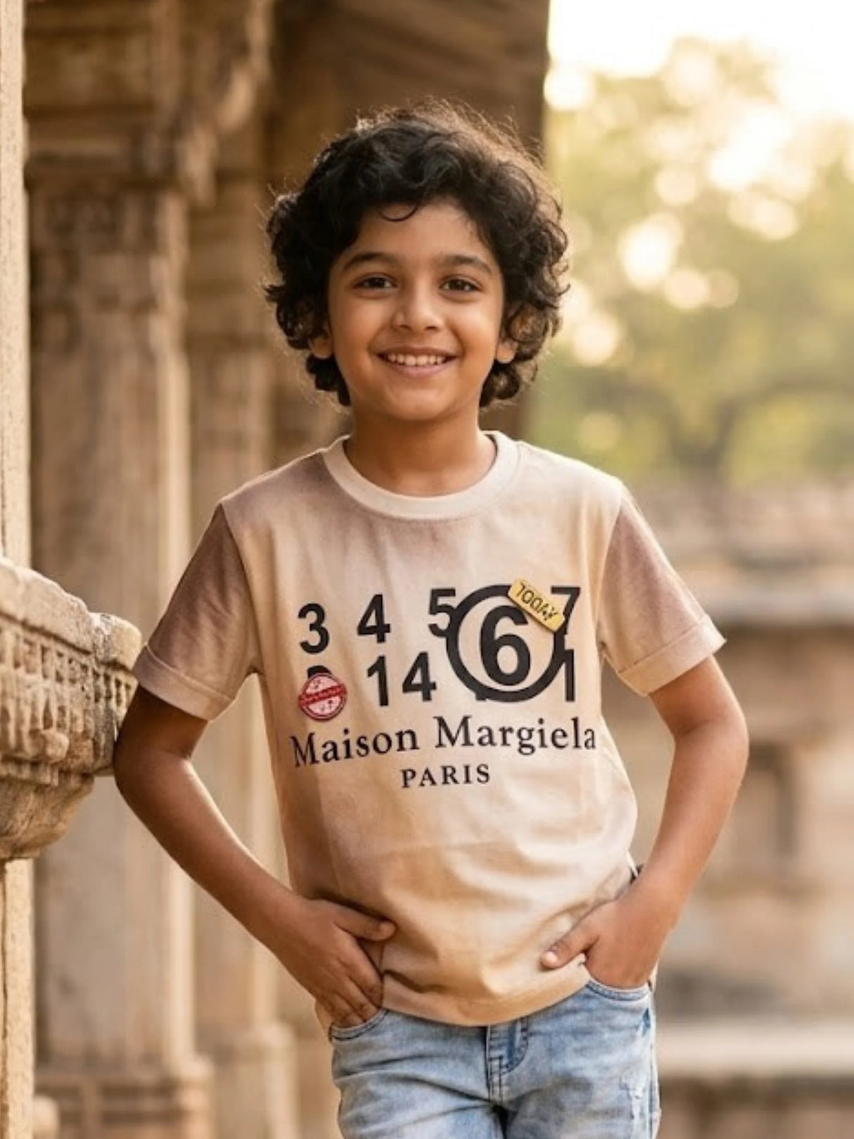 Boys Brown Graphic Print Cotton T-Shirt