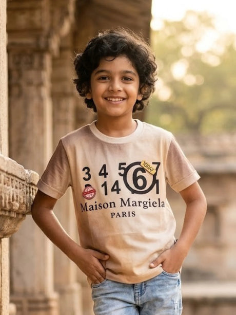 Boys Brown Graphic Print Cotton T-Shirt