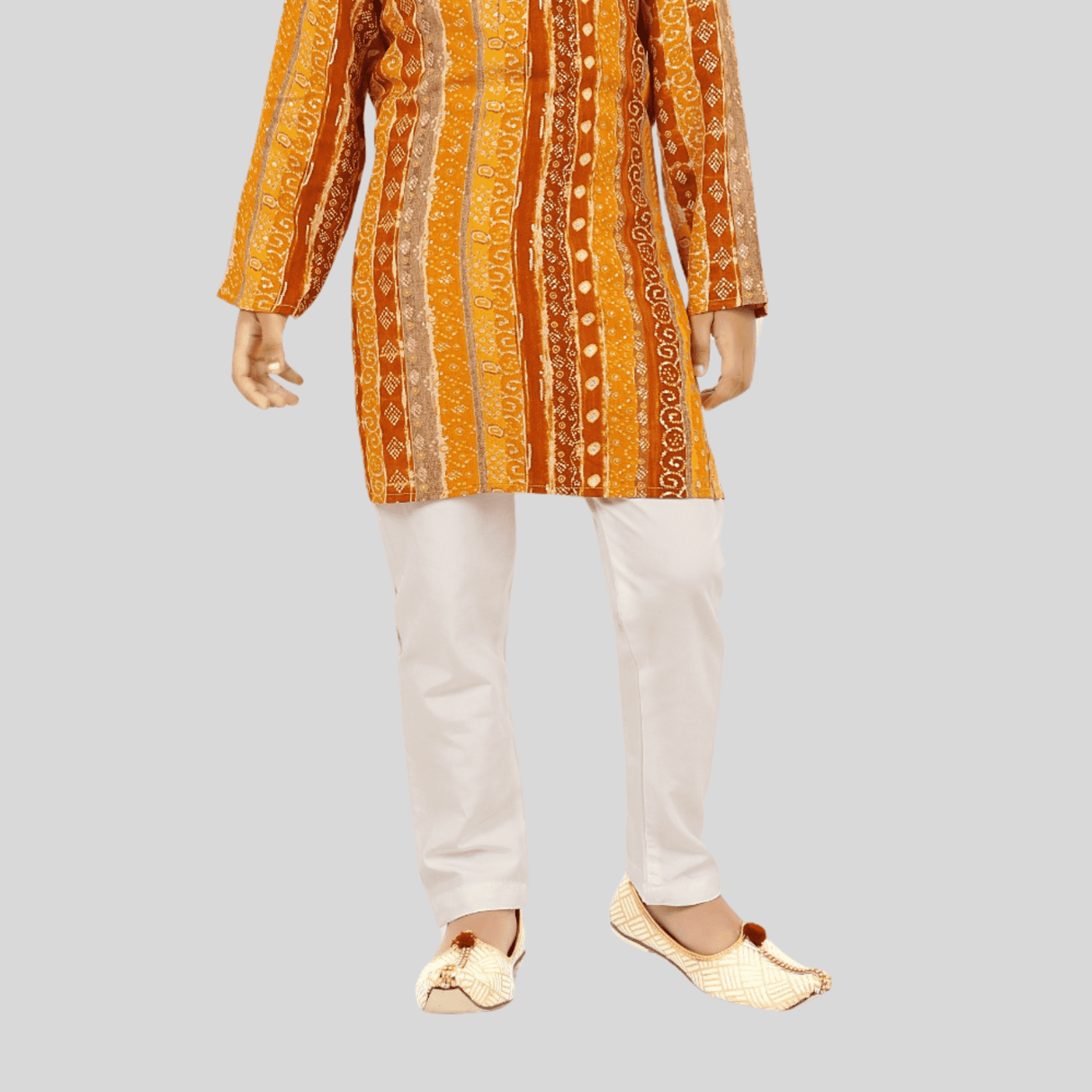 Boys Traditional Printed Chudidar Kurta Set - Yellow