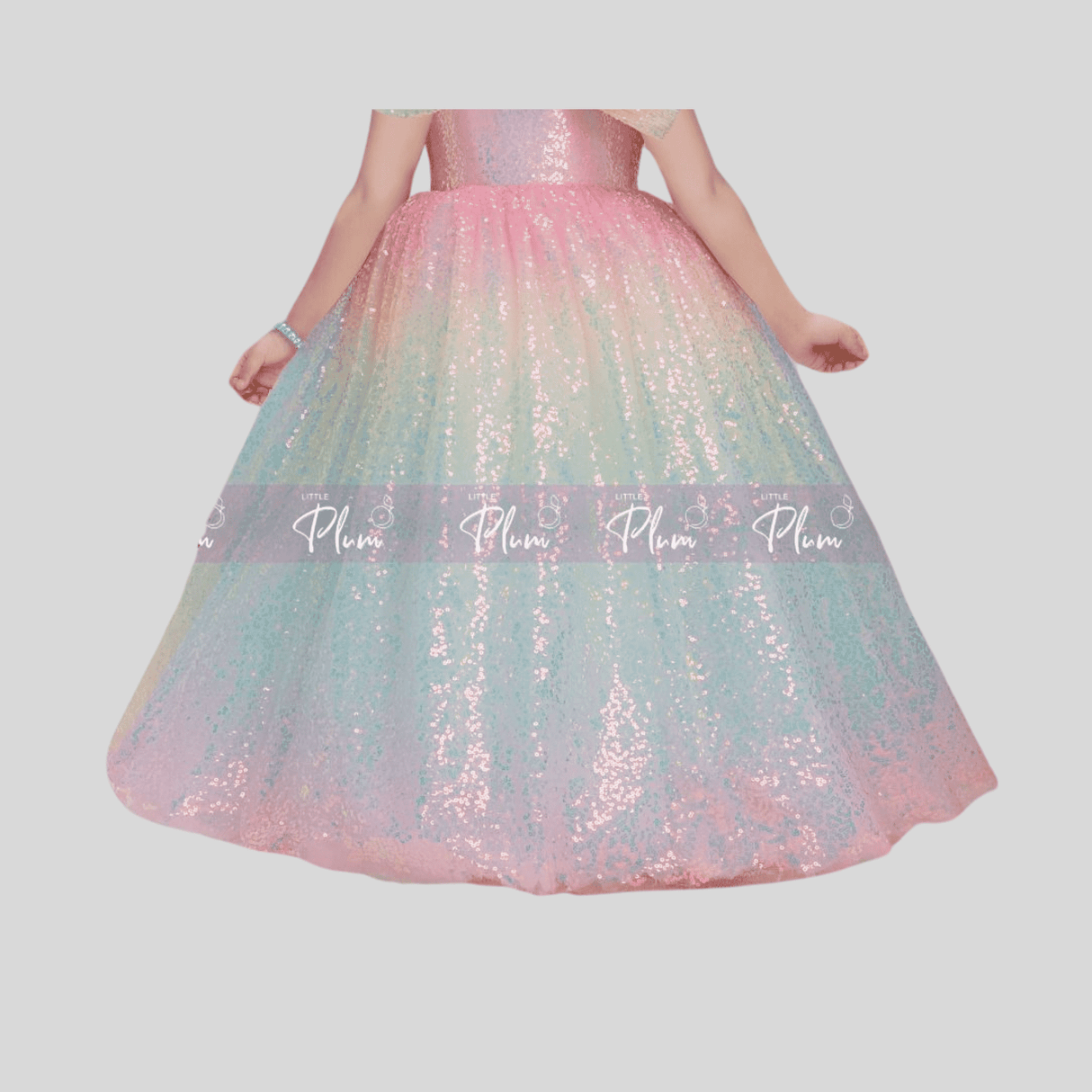 Girls Party Plain Heavy Western Gown - Multi