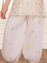 Girls' Elegant 3-Piece Cream Skirt Set with Floral Embroidered Choli and Sheer Jacket