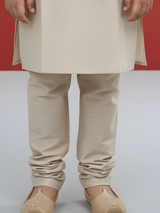 Boys' Cream Silk-Blend Kurta Pajama Jacket Set