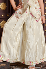 Girls Embroidered Cream Palazzo Set