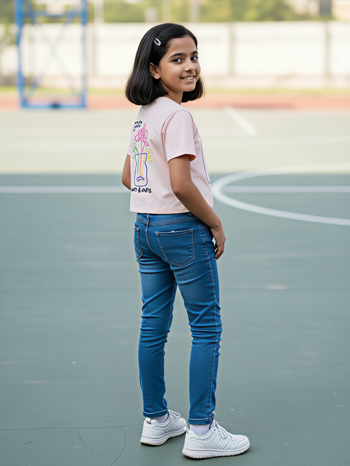Girls' Pastel Pink Floral Doodle Crop Top