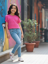 Girl's Vibrant Pink Embossed Graphic Top