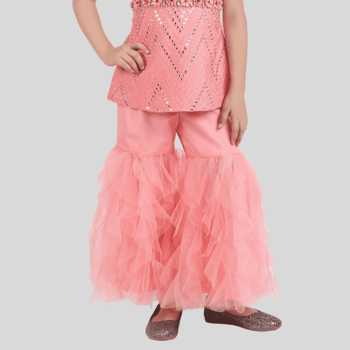 Girls Traditional Sleeves Less Sharara Set - Pink