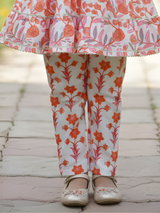 Girls' Peach Floral Printed Peplum Kurti Set