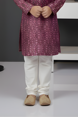Boys' Royal Purple Geometric Print Kurta Set