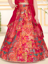 Girls' Hot Pink Patchwork Lehenga Set with Jacket
