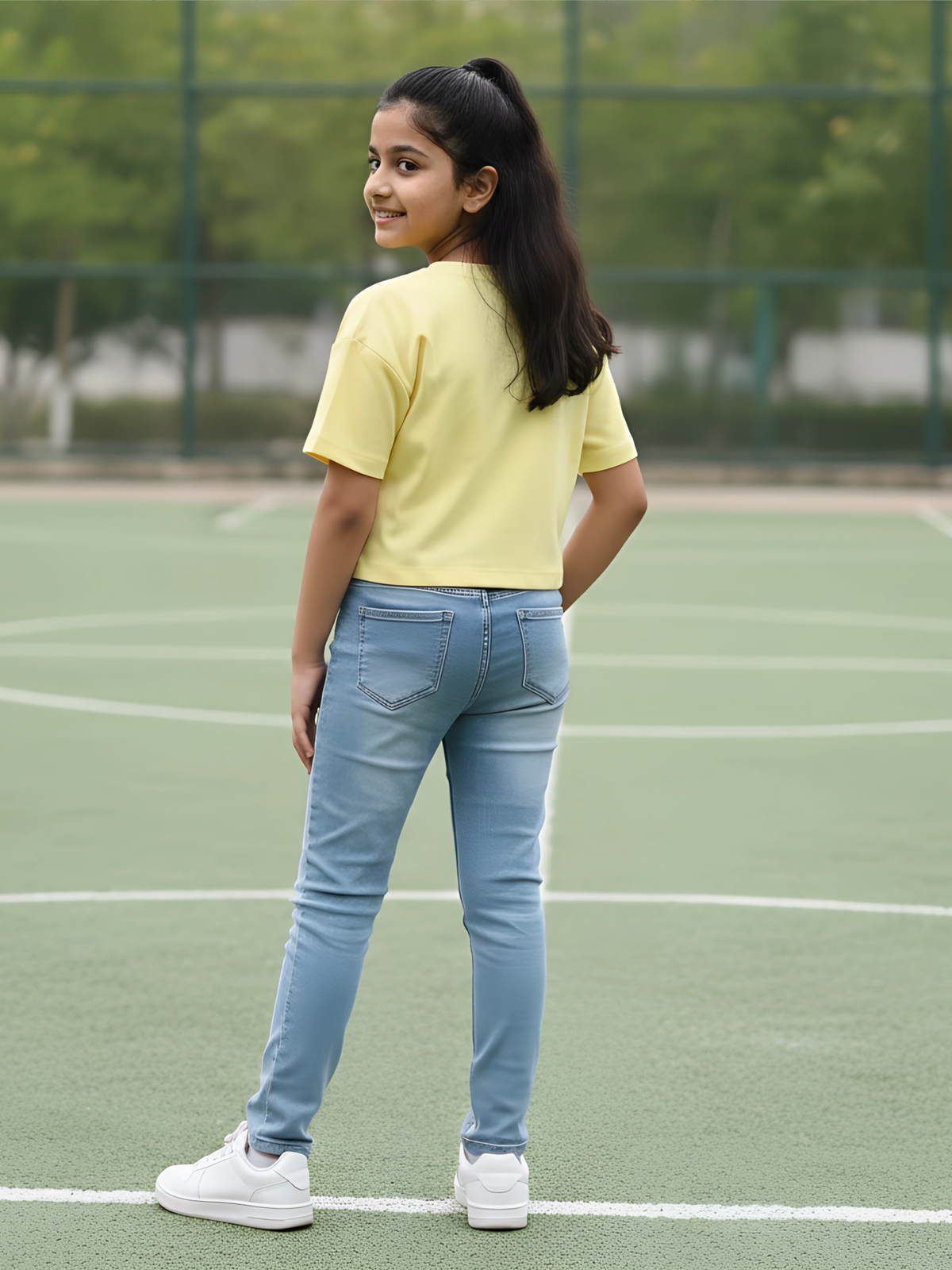Girls Vibrant Yellow Space Explorer Graphic Crop Top