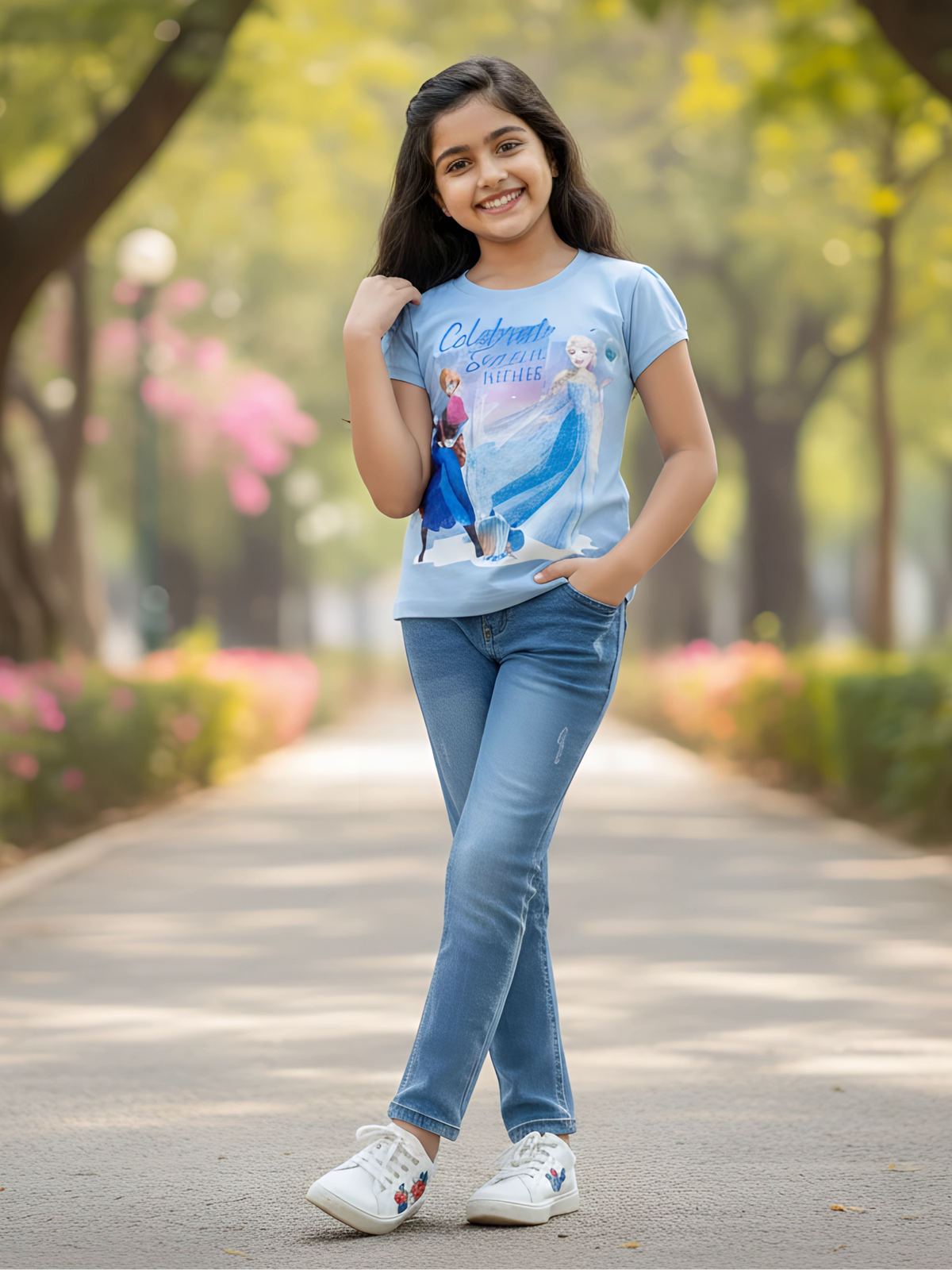 Girls' Frozen Theme Graphic Print Tops