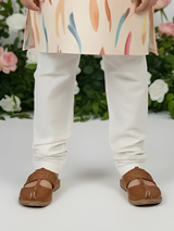 Boys' Cream Kurta Set with Modern Multi-Color Printed Nehru Jacket.