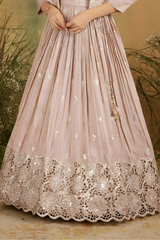 Girls' Floral Embroidered Jacket and Cream Lehenga Choli Set