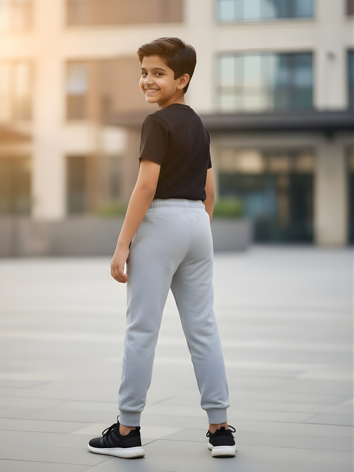 Boys Light Grey Melange Joggers with Contrast Drawstring