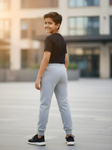 Boys Light Grey Melange Joggers with Contrast Drawstring