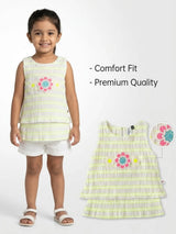Girls Lime Green Striped Floral Frock
