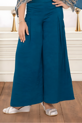 Majestic Teal Blue Crop Top & Palazzo Set with Embroidered Cape