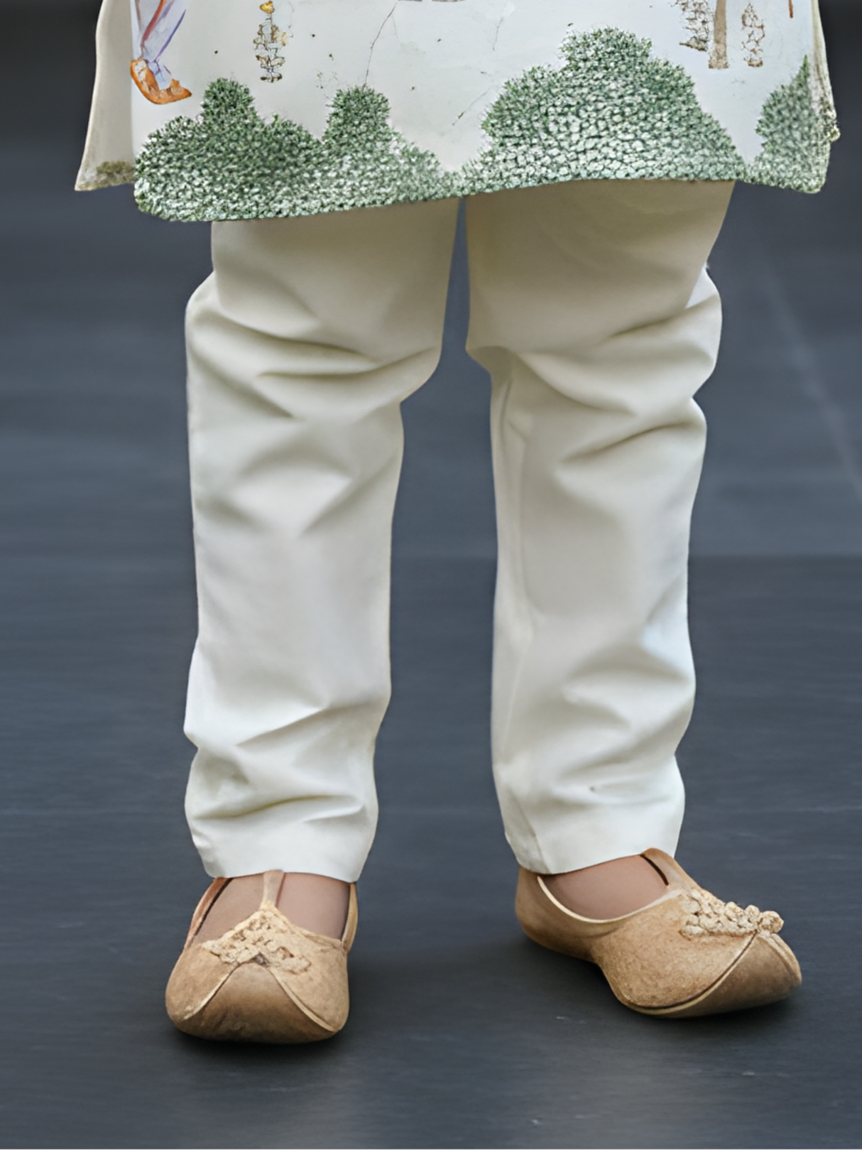 Boys Cream Mughal Heritage Elephant Print Kurta Set