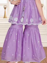 Girls' Elegant Lilac/Lavender Sharara Set with White Chikankari Embroidery