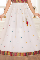 Cream & Multi-Color Embroidered Lehanga Choli Set for Girls