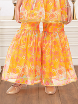 Girls Traditional Sleeves Less Sharara Set - Yellow