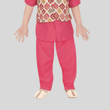 Boys Traditional Printed Chudidar Kurta with Koti - Pink