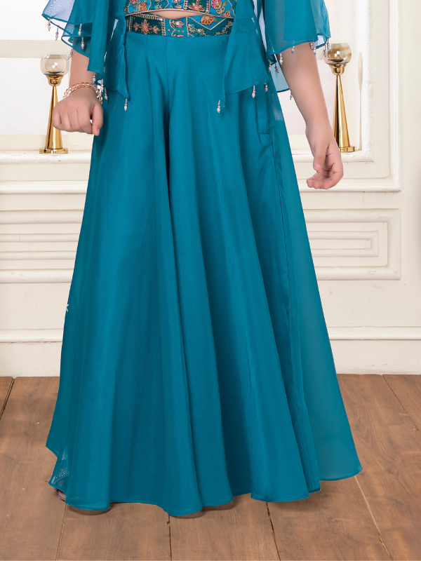 Girls Traditional 3/4th Sleeves Plazo Set - Green