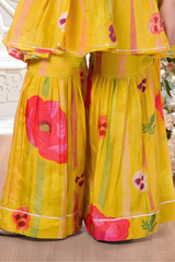 Girls' Yellow Floral Tiered Peplum Top and Sharara Set
