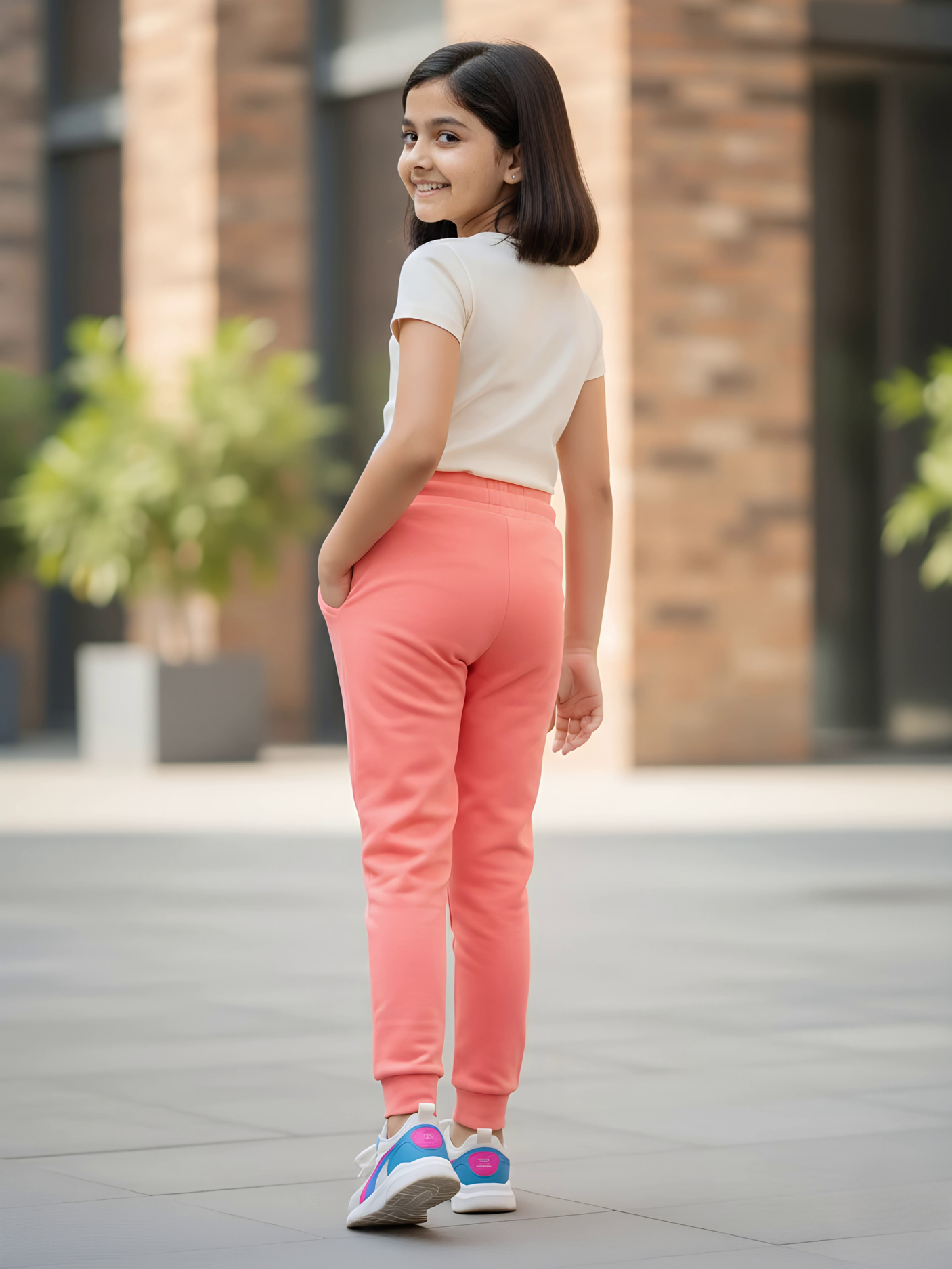 Girls' Pink Cotton-Blend Comfort Joggers