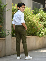 Boys' Olive Green Tactical Utility Cargo Pants with Matching Belt
