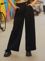 Girls' Trendy Black Wide-Leg Comfort Track Pants