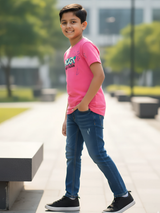 Kids' 'BOGY' Paint Splatter Graphic T-Shirt - Vibrant Fuchsia Pink.