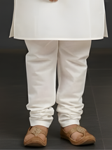 Boys Pristine White Kurta Pajama Set with Floral Embroidered Nehru Jacket