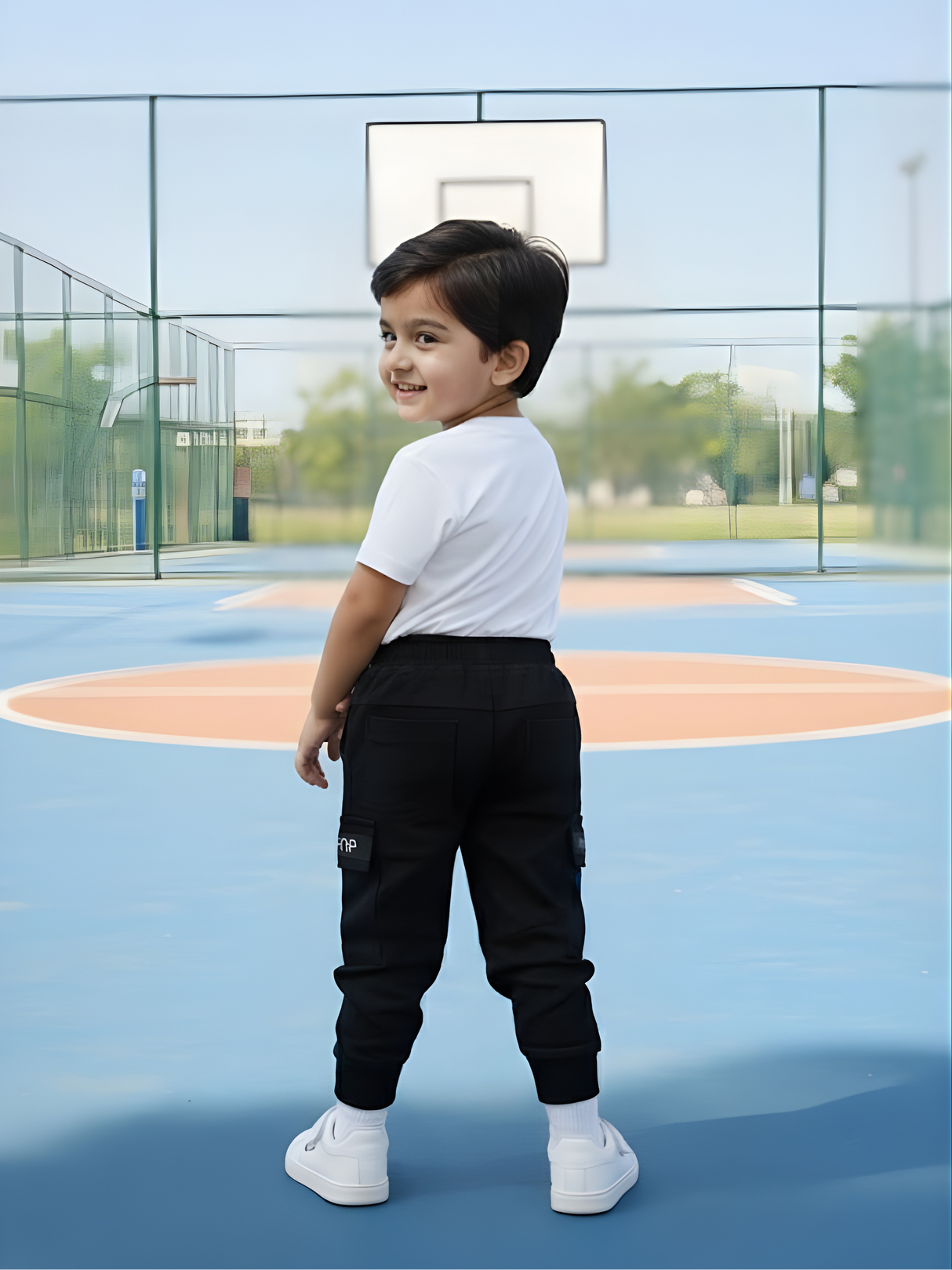 Boy's Stylish Black Cargo Joggers
