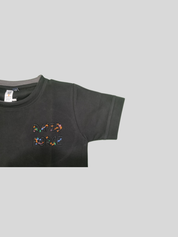 Black Graphic T-Shirt – Colorful Abstract Art & 'Rapid Force' Print - Black