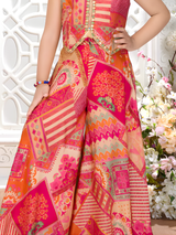 Girls' Red & Pink Printed Jumpsuit with Attached Vest