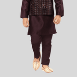 Boys Traditional With Work Chudidar Kurta with Koti - Purple